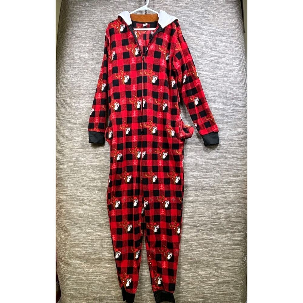 Buc-ees Red and Black Hooded Beaver Union Suit Womens Size L/XL - Picture 2 of 9
